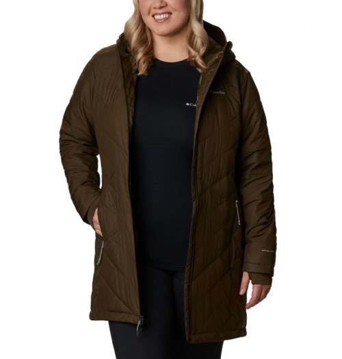 Women's Columbia Heavenly Long Hooded Jackets Dark Brown | Plus Size CA-J8364
